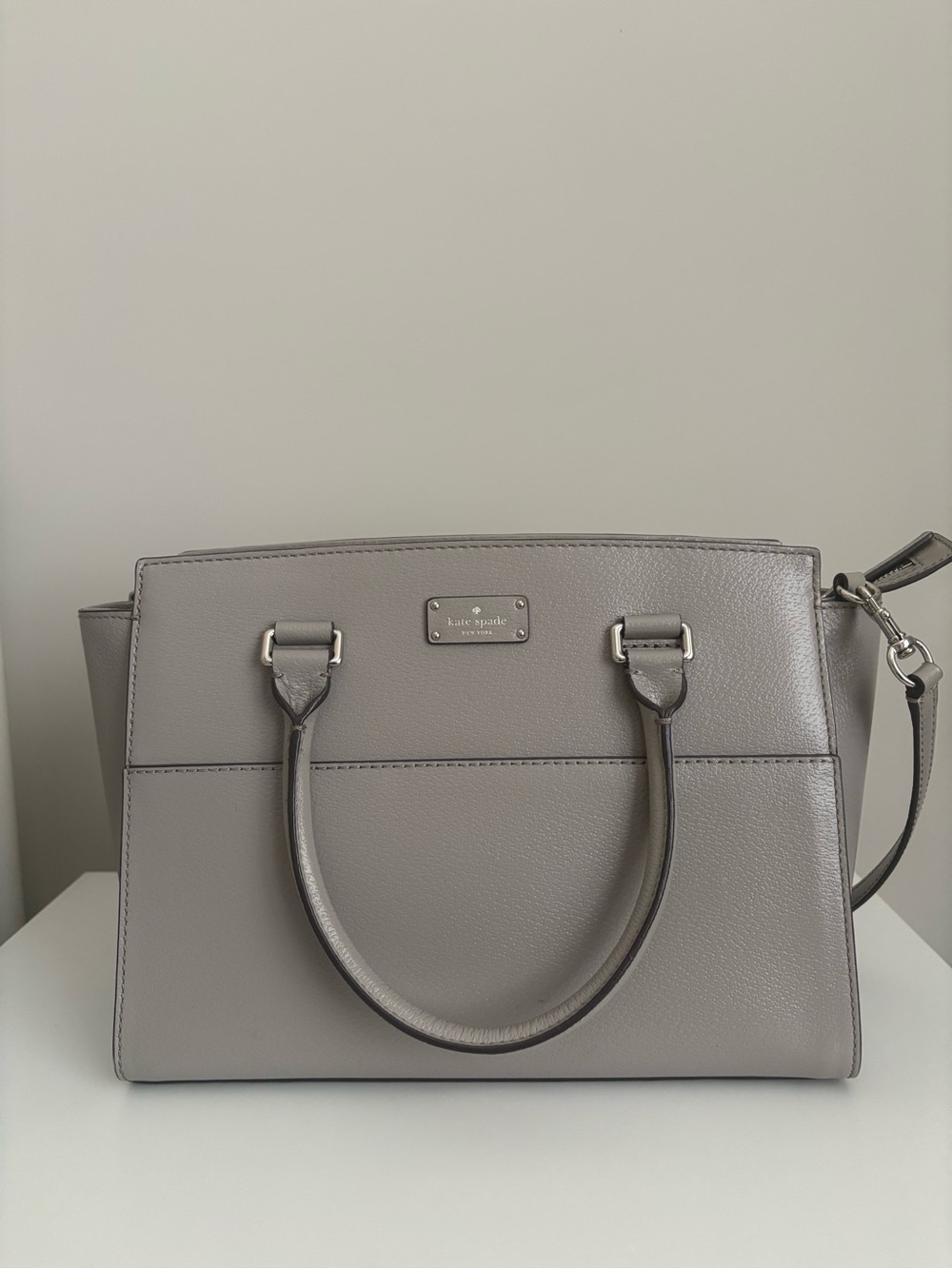 kate spade gray leather satchel with detachable strap